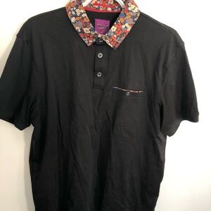 Simons Black Polo with Floral Collar